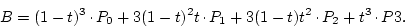 \begin{displaymath}
B=(1-t)^3\raisebox{.5ex}{ . }P_0+3(1-t)^2t\raisebox{.5ex}...
...(1-t)t^2\raisebox{.5ex}{ . }P_2+t^3\raisebox{.5ex}{ . }P3.
\end{displaymath}